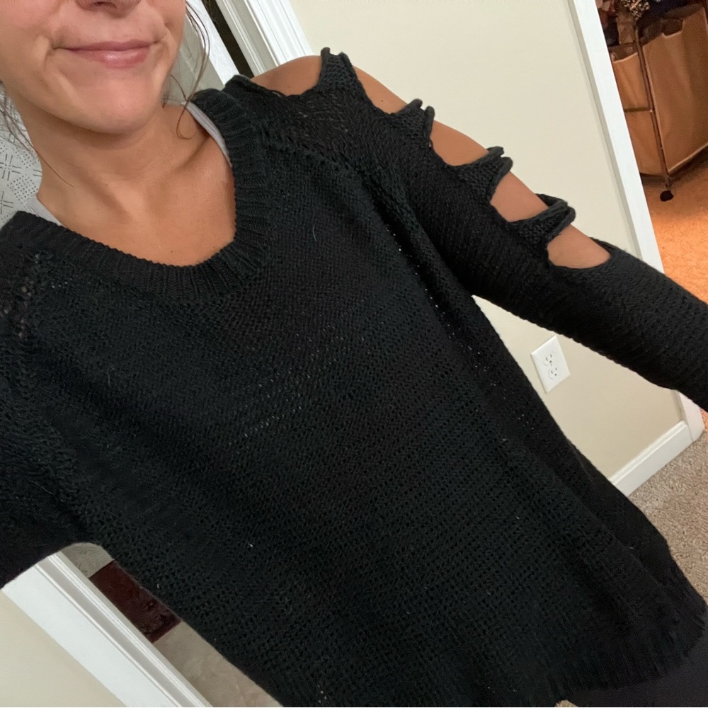Black open shoulder sweater